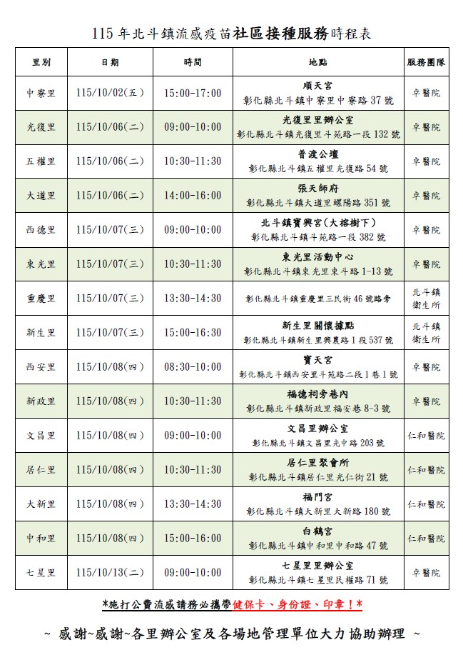 【公費流感疫苗】115年 10月1日起，符合 65歲以上（民國50年12月31日前出生），歡迎多加利用衛生所門診或就近的社區接種站！宣傳圖片